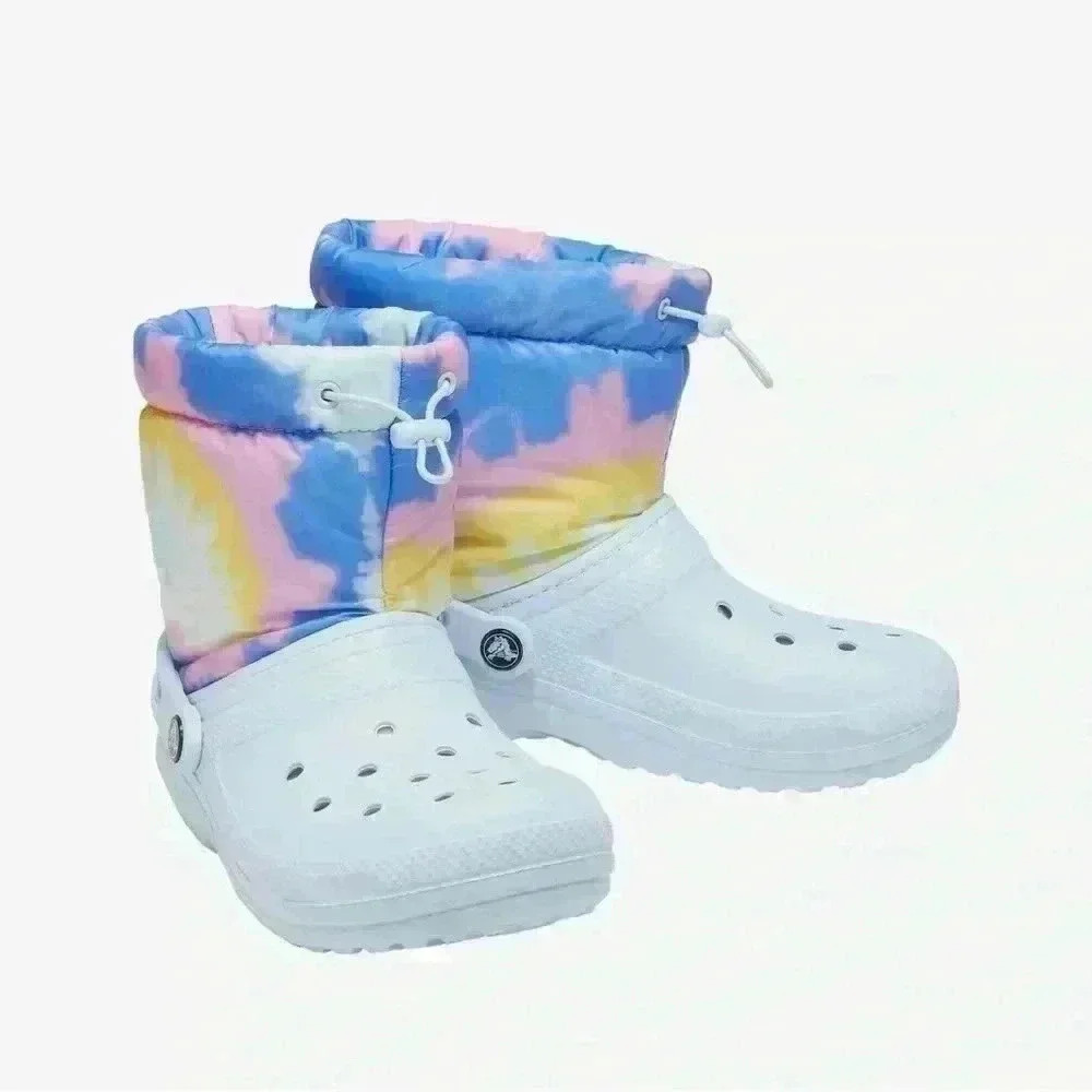 Women’s Crocs Classic Lined Neo Puff Boot Tie Dye White/Pink/Blue SizeW7